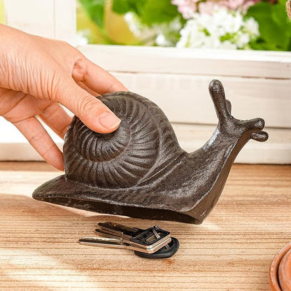 Sungmor Cast Iron Snail Statue,3.7" Vintage Black Brown Garden Figurine,Rustic Indoor Outdoor Desk Ornament for Patio,Bookshelf Decor