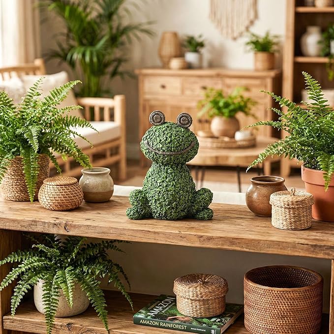 Green Frog Figurine for Plant Pot Decor, 5.3" Resin Frog Small Statue Fairy Garden Accessories, Outdoor Flower Garden Yard Patio Lawn Indoor Table Shelf Home Decorations, Gifts for Women