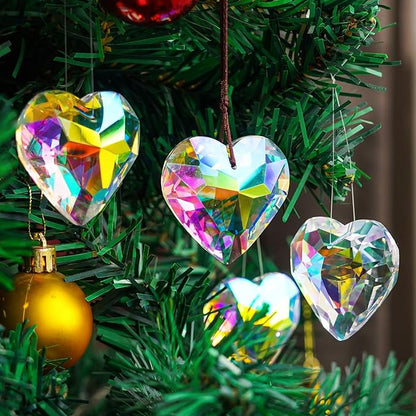 HDCRYSTALGIFTS 6pcs 50mm Crystal Heart Prism Suncatcher Window Sun Catchers Crystals Hanging Decorations Rainbow Maker Pendant Glass Ornaments for Valentine’s Day/Galentines Day