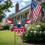 TERESA'S COLLECTIONS 4th of July Decorations for Outdoor, Patriotic Memorial Day Garden Decor, Eagle Metal Yard Art Sign for Outside, Americana Garden Stake for Lawn, Independence Day Gifts, 26.7''