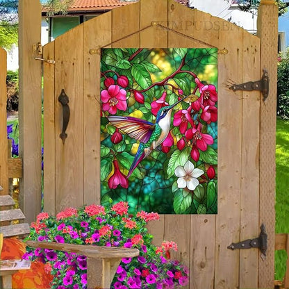 Hummingbird Spring Garden Flag Floral Birds 28x40 Inch Double Sided Burlap Large Yard Outdoor House Flag Spring Decor for Home, Porch, Farmhouse