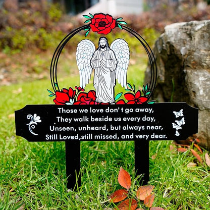 Memorial Grave Stake with Jesus and Roses - Metal Sympathy Grave Marker, Waterproof Outdoor Cemetery Garden Decoration(Jesus)