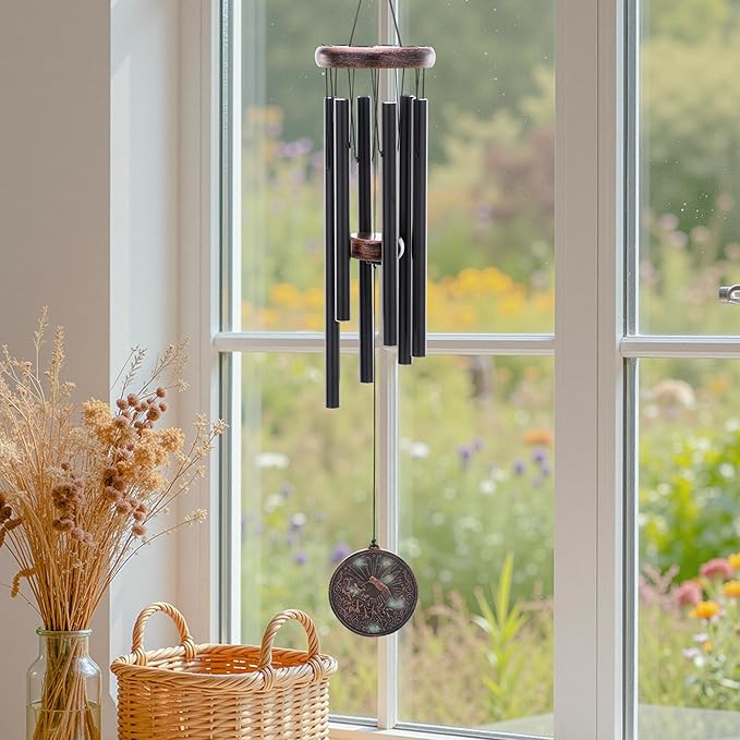 Wind Chimes for Outside - Vintage Hummingbird Deep Tone Windchimes with Greeting Card Indoor Outdoor Patio Garden Yard Balcony Hanging Decor Memorial Birthday Gifts for Women Men Mom Dad