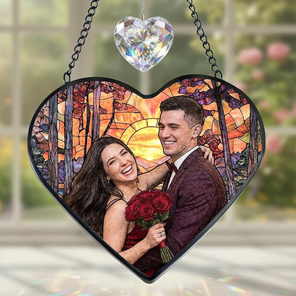 Personalized Couple Stained Glass Windows Hanging, Family Picture Suncatcher Ornament, Custom Photo Gift, Birthday Boyfriend Girlfriend Gifts