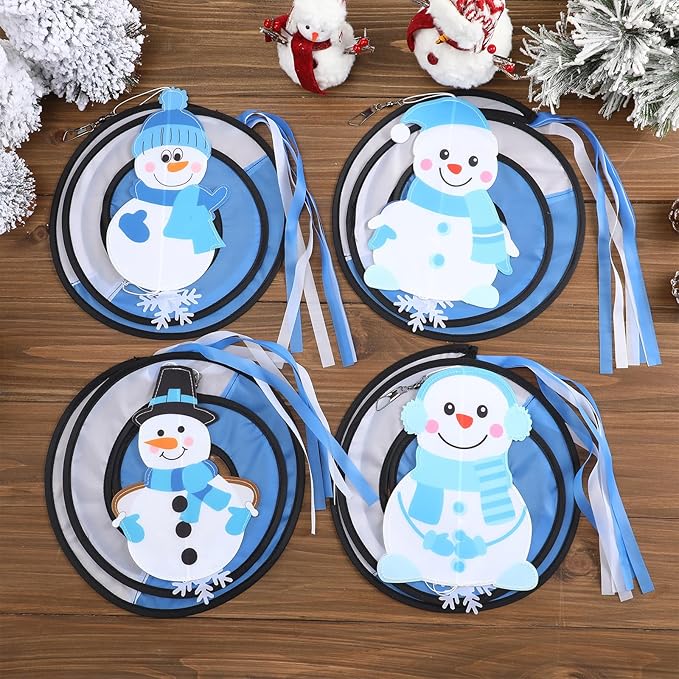Beeveer 4 Pcs 51'' Snowman Wind Socks for Outdoor Winter Wind Spinners Winter Snowflake Spirals Streamers Hanging Nylon Fabric Snowman Windsock for Christmas Holiday Yard Balcony Outdoor Decorations