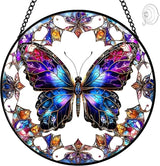 Butterfly Suncatcher Stained Glass Window Hanging - 8″ Handmade Colorful Rainbow Suncatchers for Windows Hanging - Sun Catchers Wall Decor Glass Panel - Christmas Birthday Gifts for Women Men Mom