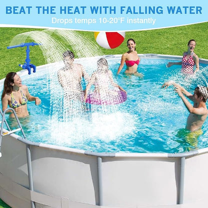 Pool Fountains for Above Ground Pools, Waterfall Sprinkler Fountain with Lights, 360°Adjustable Dual-Spray Cooler Aerator, Swimming Pool Accessories Fit 1.18in to 4.72in Top Frame