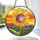 Bimkole Sunflower Stained Glass Suncatcher Window Hanging - Sunset Design for Indoor Window or Doorway Decoration - 7.87x7.87 inch with Chain and Hook - Unique Home Decor Gift