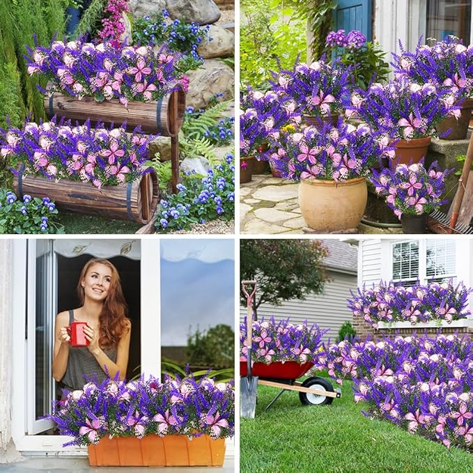Solar Garden Lights Outdoor, 6 Pack Purple Lavender Solar Butterfly Lights Gardening Gifts for Women,Artificial Flowers Light Purple Halloween Garden Decor for Patio Yard Lawn Christmas