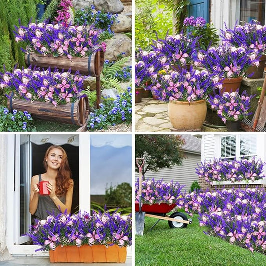 Solar Garden Lights Outdoor, 2 Pack Solar Butterfly Lights Purple Lavender Gardening Gifts for Women, Artificial Flower with Butterfly Purple Garden Decor for Lawn Patio-Warm White