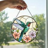 Hummingbird Stained Glass Suncather for Window Hanging, 9'' Hummingbird Ornament Gift for Women, Nature-Inspired Wall Art Home Decor Gifts for Mom, Grandma (Green Bird, 9'')