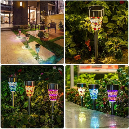 6Pcs Solar Mosaic Border Lawn Garden Lights, LED Mosaic Stake Lights Pathway Landscape Lighting for Patio Walkway Driveway Outdoor Christmas Garden Home Decoration (Orange/Yellow)