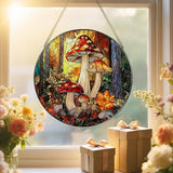 8-Inch Mushroom Suncatcher Ornament: Stained Glass Window Hanging & Decor, Sun Catchers Indoor Window — Gifts for Christmas & Holidays, Ideal Gifts for Nature and Mushroom Lovers, Gift Idea