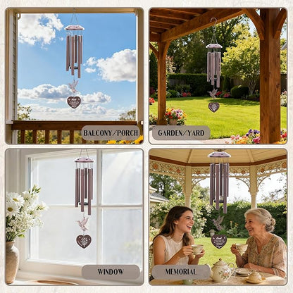 Aunt Gifts for Women - Metal Hummingbird Wind Chimes Outdoor with Greeting Card Garden Patio Yard Home Porch Backyard Hanging Decor Appreciation Birthday Gift for Aunts from Niece Nephew