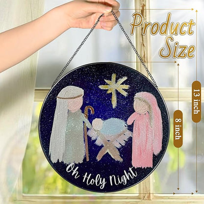 Stained Glass Suncatcher, Sun Catcher Window Indoor, Nativity Scene Ornament; Stained Glass Window Hanging, Christmas Ornament, Christian Decor; Gifts for Christmas, Christian Gift, Religious Gift