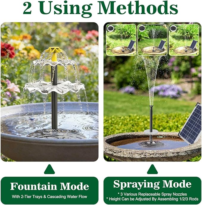 Solar Water Fountain, 6W Solar Bird Bath Fountain Pump with Color LED Lights, 3 Interchangeable Nozzles & Easy Installation, Solar Powered Fountain for Garden, Bird Bath, Patio, Yard, Pond