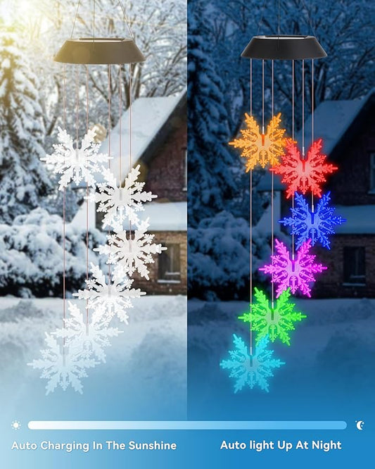 DOUBLEZHE Solar Wind Chimes for Outside, Color Changing Snowflake Wind Chimes, Birthday Gifts for Women Mom Grandma, Waterproof Outdoor LED Decorations Mobile Lights for Garden Patio Yard Party Decor