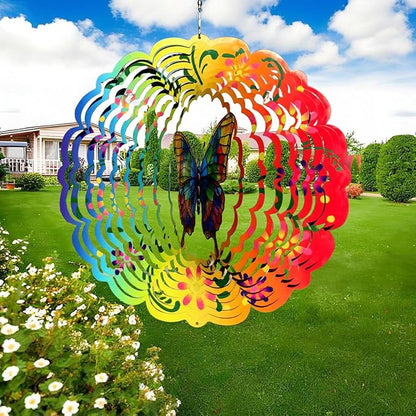 Wind Spinner, 3D Hanging Wind Spinner Ornament, Gifts for Women Mom Grandma, 12inch Metal Wind Kinetic Sculpture for Outdoor&Indoor Decor, Yard Art, Garden Decoration (Flower Butterfly)