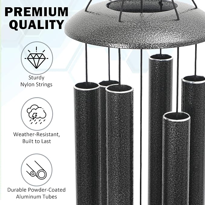 Vanquer Wind Chimes for Outside Deep Tone - 48'' Wind Chimes Outdoor Clearance, Deep Tone, Windchimes Outdoors, Memorial, Sympathy Gifts, Patio Yard, Home Décor (48" Grey)