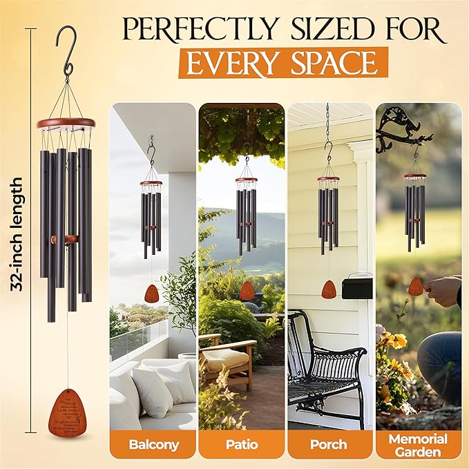 32 Inch Memorial Wind Chimes Outdoor, Wind Chimes for Loss of Loved One, Memorial Gifts for Loss of Mom, Sympathy Gifts for Mother, Father, Brother, Sister