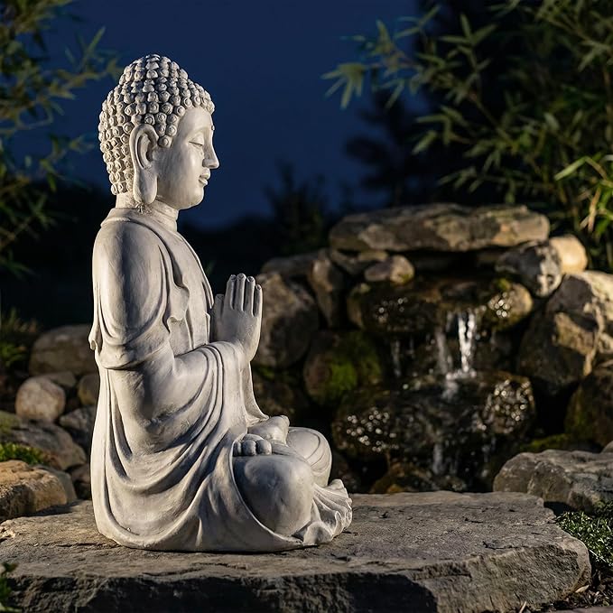 Sculptures Buddha Statue, Garden Statues 23.6 Inch Tall, Large Magnesium Oxide Praying Buddha Sculpture Indoor & Outdoor, Spiritual Statue for Home Decor Yard Porch Patio, White