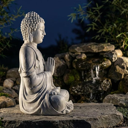 Sculptures Buddha Statue, Garden Statues 23.6 Inch Tall, Large Magnesium Oxide Praying Buddha Sculpture Indoor & Outdoor, Spiritual Statue for Home Decor Yard Porch Patio, White