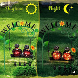 Glooglitter Ladybug Swing Solar Light Metal Summer Ladybug Hanging Animal Lady Bugs Live Garden Decorative Gift with Welcome Sign Waterproof Solar Outdoor Lights for Patio Balcony Pathway Lawn Yard