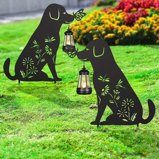 Solar Garden Stake Decorative Lantern for Outdoor, 2 Pack Metal Dog Silhouette Lights for Lawn, Pathway, Patio, Yard Outdoor Decor Gifts for Women Mom and Grandma