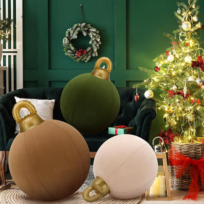 Jenaai 3 Pcs Giant Velvet Christmas Inflatable Ball Ornament Large PVC Christmas Inflatable Balls 3 Size 24" 20" 18" Xmas Hanging Ornaments Outdoor Decor for Lawn Porch Yard(Classic)