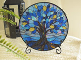 Stained Glass Window Hangings, Tree of Life with Hummingbird Suncatchers for Window, Treasured Gift for Mom, Grandma, Family and Friends (Blue, 6.7x6.7 in)