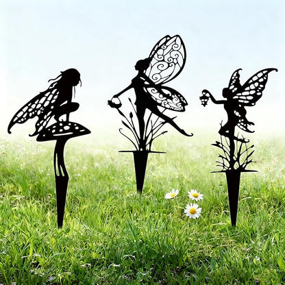 3-Piece Set Garden Fairy Metal Dancing Dandelion Flower Sculptures,Outdoor Decorative Stakes for Yard, Lawn, Flower Bed, Flower Pot (Style A)