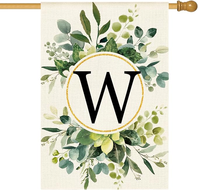 AVOIN colorlife Monogram Letter W Floral House Flag 28x40 Inch Double Sided Outside, Family Last Name Initial Yard Outdoor Decoration