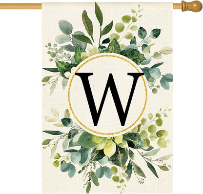 AVOIN colorlife Monogram Letter W Floral House Flag 28x40 Inch Double Sided Outside, Family Last Name Initial Yard Outdoor Decoration