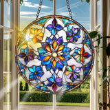 VAIIEYO Flower Sun Catcher Stained Glass Window Hanging Ornament, Handmade Sun Catcher Plant Decoration with Hooks for Window Garden Home, Mother's Day & Birthday Housewarming Gift (7.8 inch)