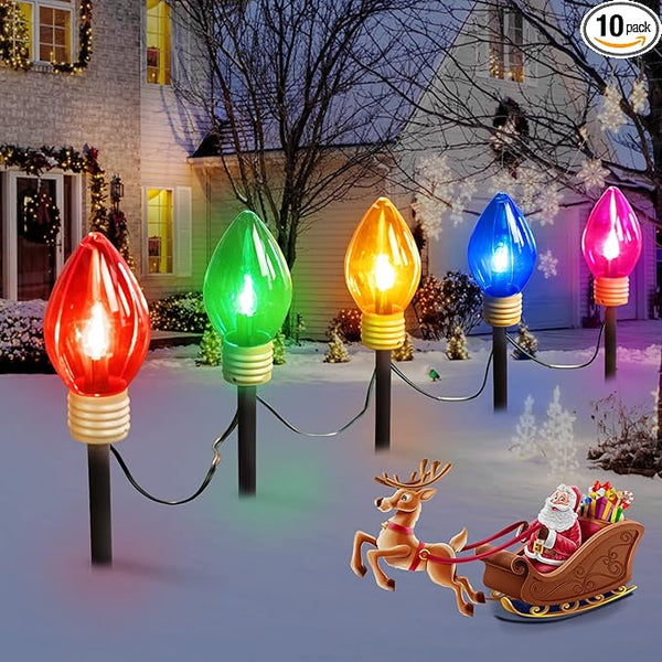 Jumbo C9 Christmas Pathway Lights Outdoor - 2 Pack Total 17 Feet 10 LED C9 Walkway Lights, Multicolor Jumbo Light Christmas Bulb Light Outdoor Decorations for Lawn Holiday Outside Yard Garden