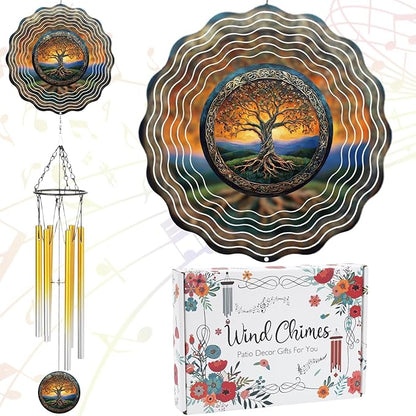 Tree of Life Wind Chimes - Metal Windchime with Spinners Outdoor Garden Patio Yard Decor Indoor Balcony Home Hanging Christmas New Year Housewarming Birthday Gift for Women Mom Grandma Wife