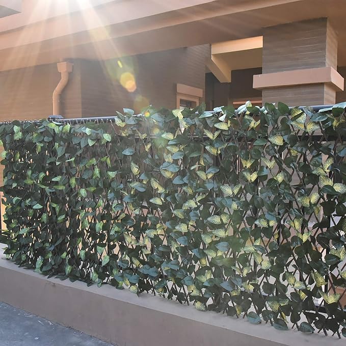 Expandable Fence Privacy Screen for Balcony Patio Outdoor,Decorative Faux Ivy Fencing Panel,Artificial Hedges (Single Sided Leaves)…