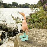Wooden Crafted Duck Figurine with Spotty Wellies Funny Standing Duck Statues Decorative Resin Rain Boot Animal Sculpture Collectible Crafts Waterproof Garden Lawn Ornament (Green, 7.9Inch)