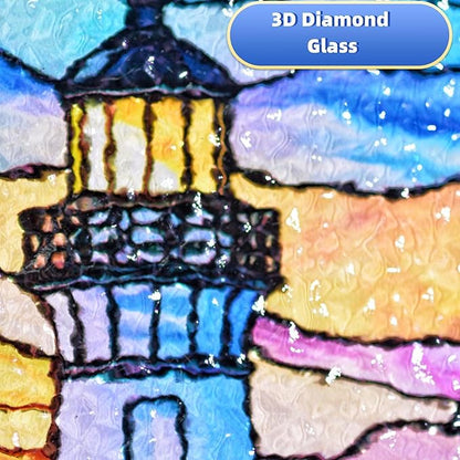 Lighthouse Garden Suncatcher, Stained Glass Window Hanging Memorial Gift for Mom, Sun Catcher for Home Garden, Christmas Party & Wedding Decor