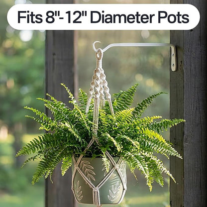 Plant Hanger Bracket, Heavy Duty Wall Hooks, 6-Pack 7.5 Inch White Hanging Hooks, Forged Wrought Iron Powder-Coated Brackets for Outdoor Indoor Plant, Bird Feeder, Flower Pot