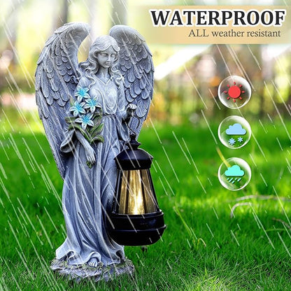 VChymm Solar Angel Outdoor Garden Decor Statues – 13.2 inches Solar Outdoor Sculptures for Outside Yard Art Patio Balcony Front Lawn Ornaments Gifts for Mom Grandma Women