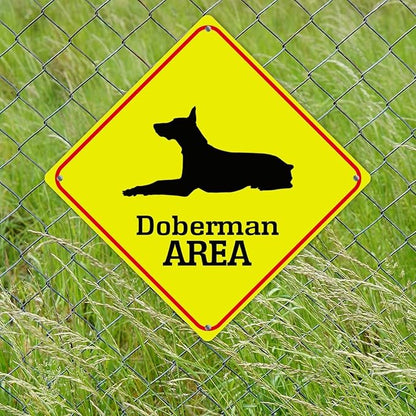 Doberman Crossing Sign Caution DobermanDog Xing Sign Street Sign Wildlife Novelty Road Fence Wall Decor Warning Metal Tin Sign For Indoor Outdoor 12x12in