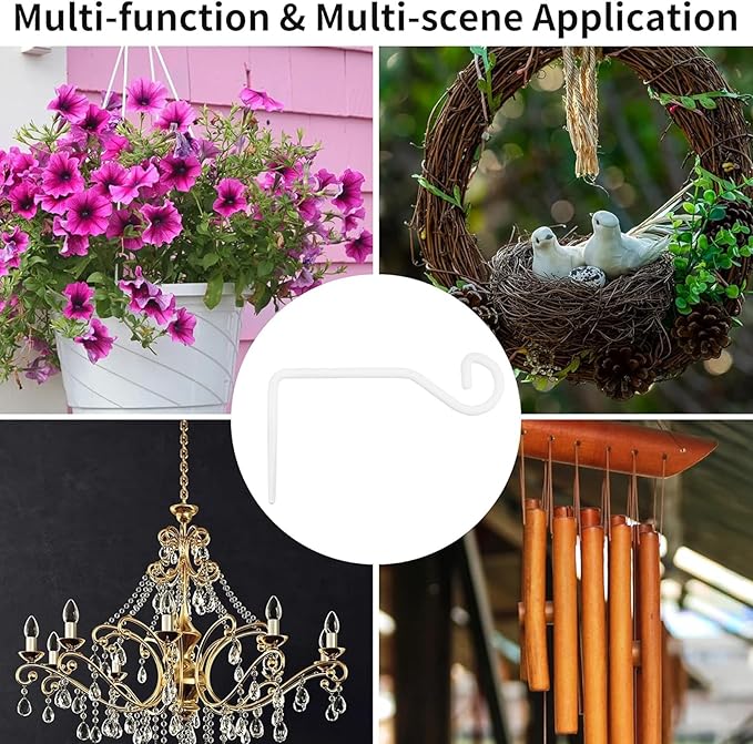 4 Pcs 6.7 Inch White Plant Hanger Hooks Indoor/Outdoor Wall Mount.Metal Heavy Duty Hanging Plant Holder.Hanging Holder for Bird Feeders, Wind Chimes, Flower Baskets (White, 4Pcs)