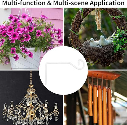 4 Pcs 6.7 Inch White Plant Hanger Hooks Indoor/Outdoor Wall Mount.Metal Heavy Duty Hanging Plant Holder.Hanging Holder for Bird Feeders, Wind Chimes, Flower Baskets (White, 4Pcs)