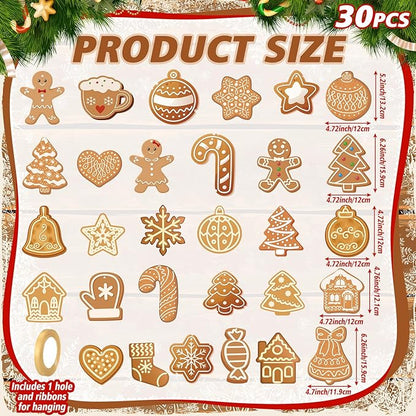Rtteri 30 Pcs Christmas Gingerbread House Decorations Bulk 5 x 6 Inch Double Sided Snowflake Gingerbread Candy Canes Plastic Hanging Ornaments for Xmas Tree Yard Porch Lawn Holiday Decorations