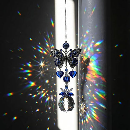 Crystal Suncatcher for Windows - Hanging Prism Sun Catchers with Crystal Balls&Blue Eye, Rainbow Maker for Home、 Garden、Car Decor (Butterfly)