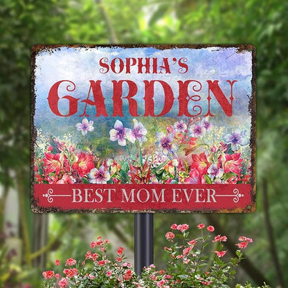 Custom Garden Signs Personalized Metal Tin Sign for Women, Retro Hummingbird Metal Sign for Outdoor, Patio, Yard Home Decor Gift for Mothers Day, Grandmas, and Gardening Lovers (For MOM 01)