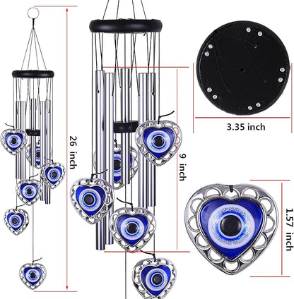 Blue Evil Eye Heart-Shaped Wind Chimes Outdoor Decor, Mobile Evil Eye Windcatcher, Heart Evil Eye Wind Bells, Blue Evil Eye Amulet Wind Chimes for Home, Gift for Mom, Balcony, Patio, Garden Decoration