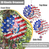 Sunflower American Flag Gnome Patriotic Wind Spinners Outdoor for Yard and Garden,12 Inch 3D Stainless Steel Metal Hanging Kinetic Wind Sculpture, Independence Day Decor Indoor Art