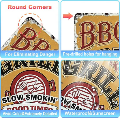 Metal Tin Signs Gift for Home Porch Bar Front Yard Wall Decor Back yard Tiki Bar Hot Tub Poster 8x12 inch (BBQ)